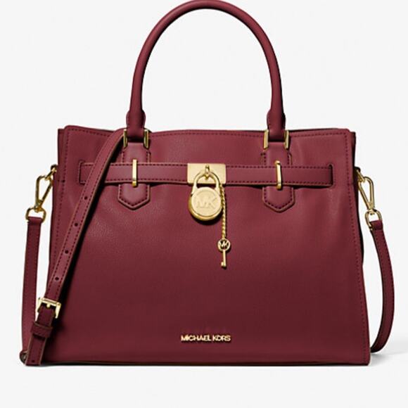 Michael Kors Hamilton Medium Leather Satchel With Matching Wallet Deep Red - Picture 1 of 14